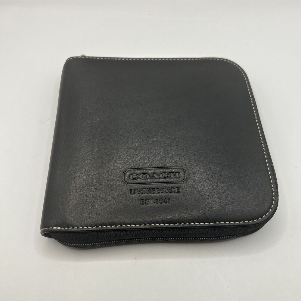 Vintage Coach Y2K Black Leather 12 CD/DVD Travel Case Good Condition